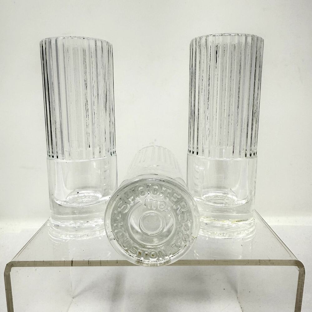 VTG Shooters Inc Houston TX Ribbed Shot Glasses Set 3 Heavy Pressed Barware Rare